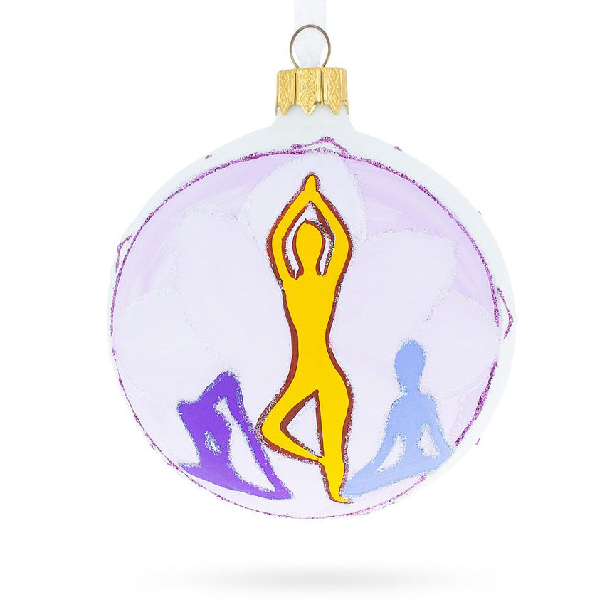 Glass Yoga Glass Blown Ball Ornament 3.25 Inches in Multi color Round