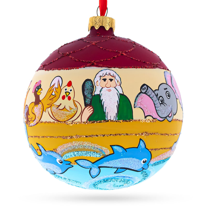 Glass The Noah's Ark Glass Ball Christmas Ornament 4 Inches in Multi color Round