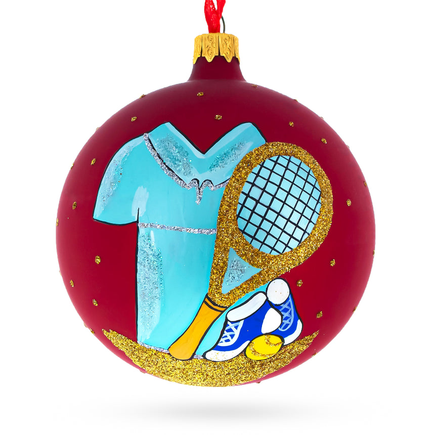 Glass Tennis Blown Glass Ball Christmas Ornament 4 Inches in Pink color Round