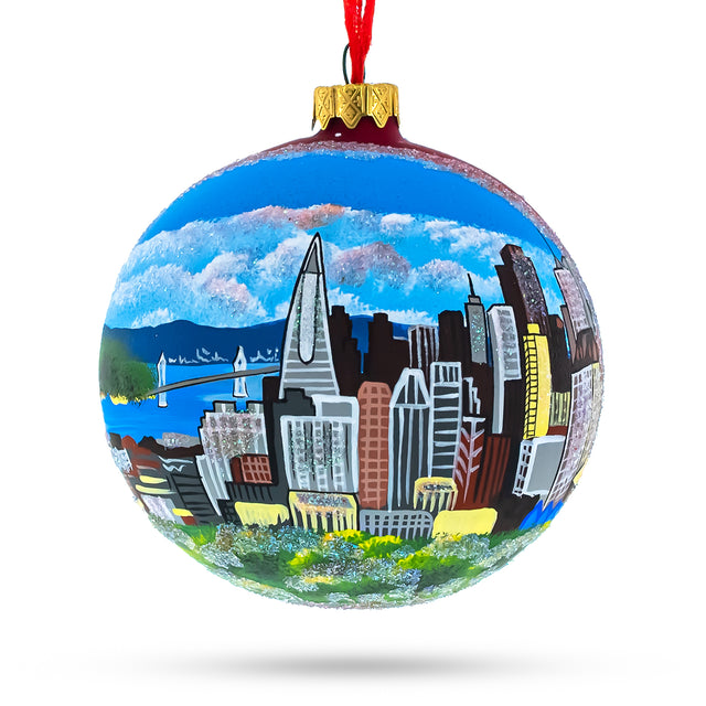 Glass I love San Francisco, California Glass Ball Christmas Ornament 4 Inches in Multi color Round