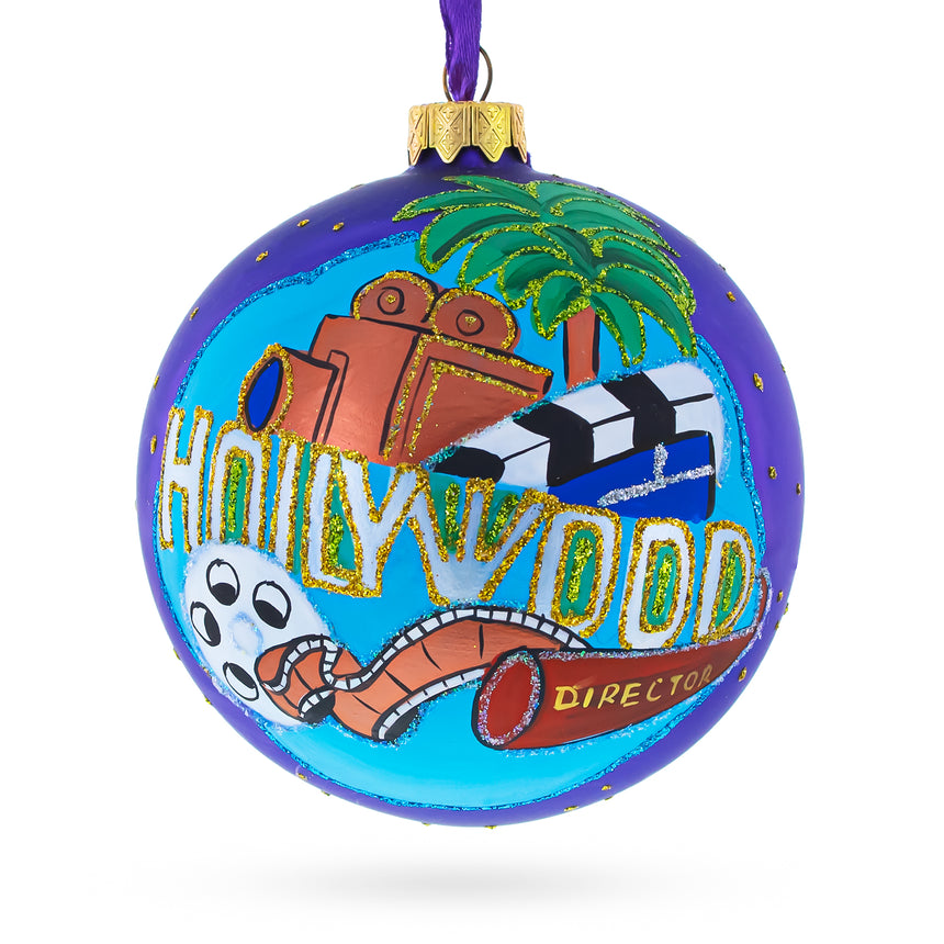 Glass Hollywood, California, USA Glass Ball Christmas Ornament 4 Inches in Multi color Round