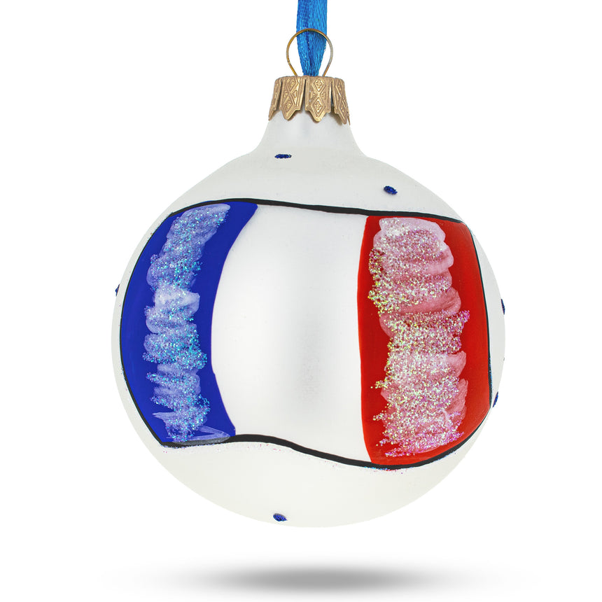 Glass Flag of France Glass Ball Christmas Ornament 3.25 Inches in Multi color Round