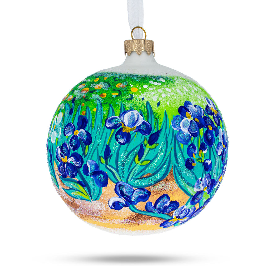 Glass 1889 'Irises' by Vincent Van Gogh Glass Ball Christmas Ornament 4 Inches in Multi color Round