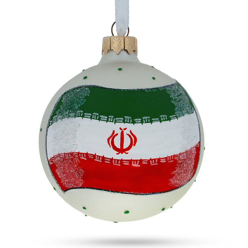 Glass Flag of Iran Glass Ball Christmas Ornament 3.25 Inches (Made in Ukraine) in Multi color Round