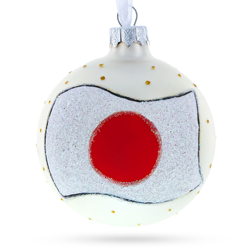 Glass Flag of Japan Glass Ball Christmas Ornament 3.25 Inches in Multi color Round