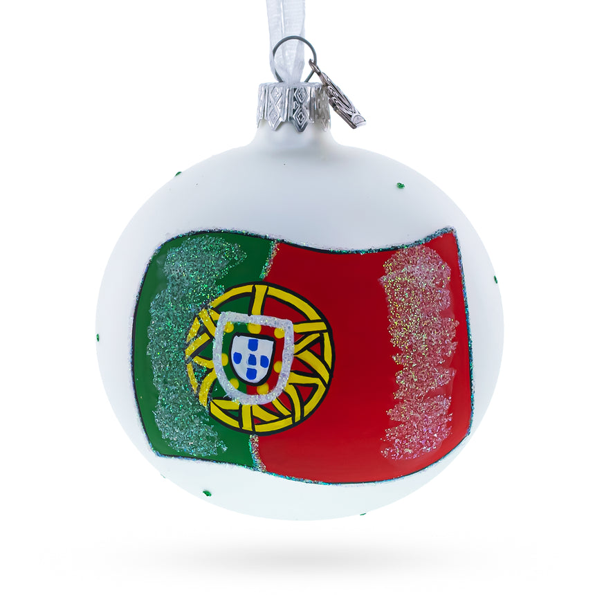 Glass Flag of Portugal Glass Ball Christmas Ornament 3.25 Inches in Multi color Round