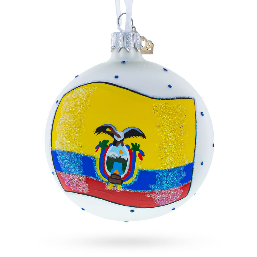 Glass Flag of Ecuador Glass Ball Christmas Ornament 3.25 Inches in Multi color Round