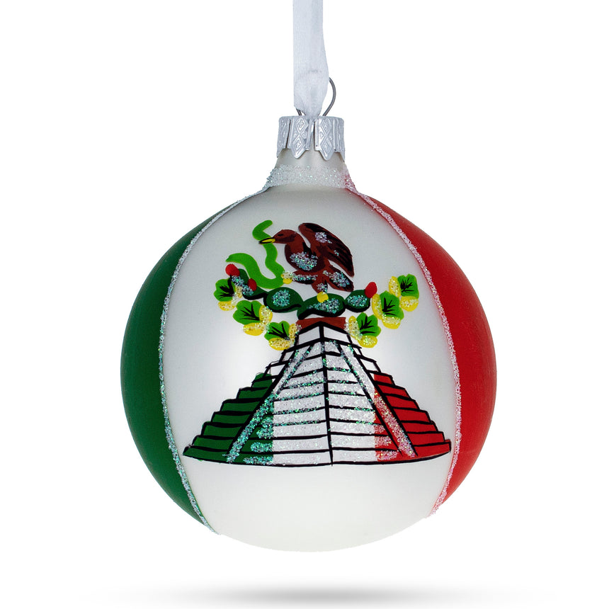 Glass Flag of Mexico Glass Ball Christmas Ornament 3.25 Inches in Multi color Round