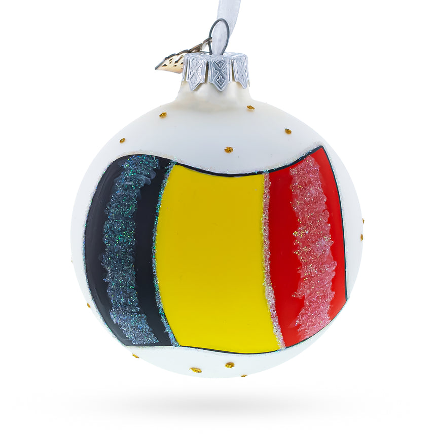 Glass Flag of Belgium Glass Ball Christmas Ornament 3.25 Inches in Multi color Round