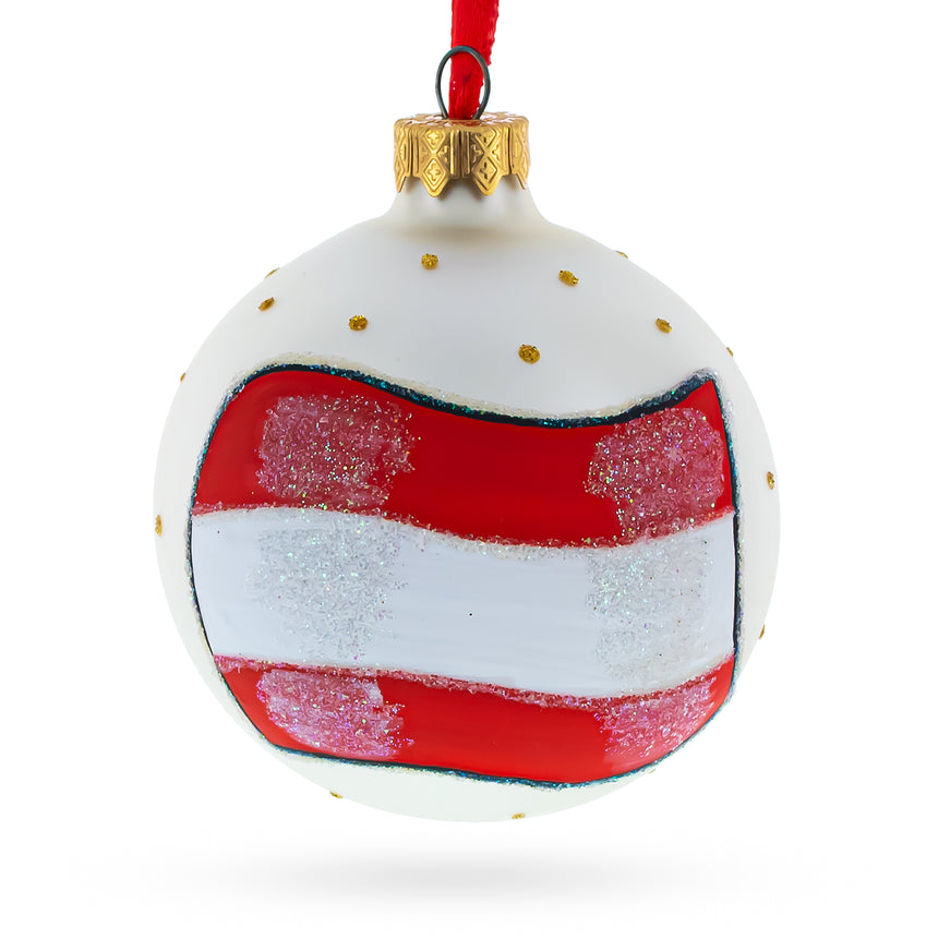 Glass Flag of Austria Glass Ball Christmas Ornament 3.25 Inches in Multi color Round