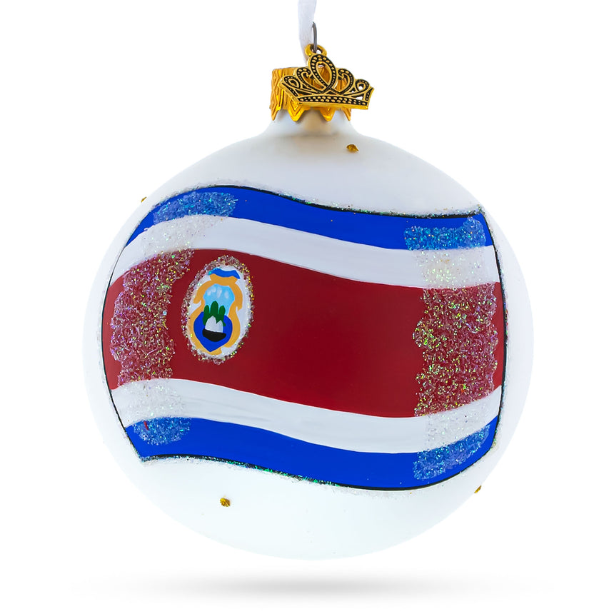 Glass Flag of Costa Rica Glass Ball Christmas Ornament 3.25 Inches in Multi color Round