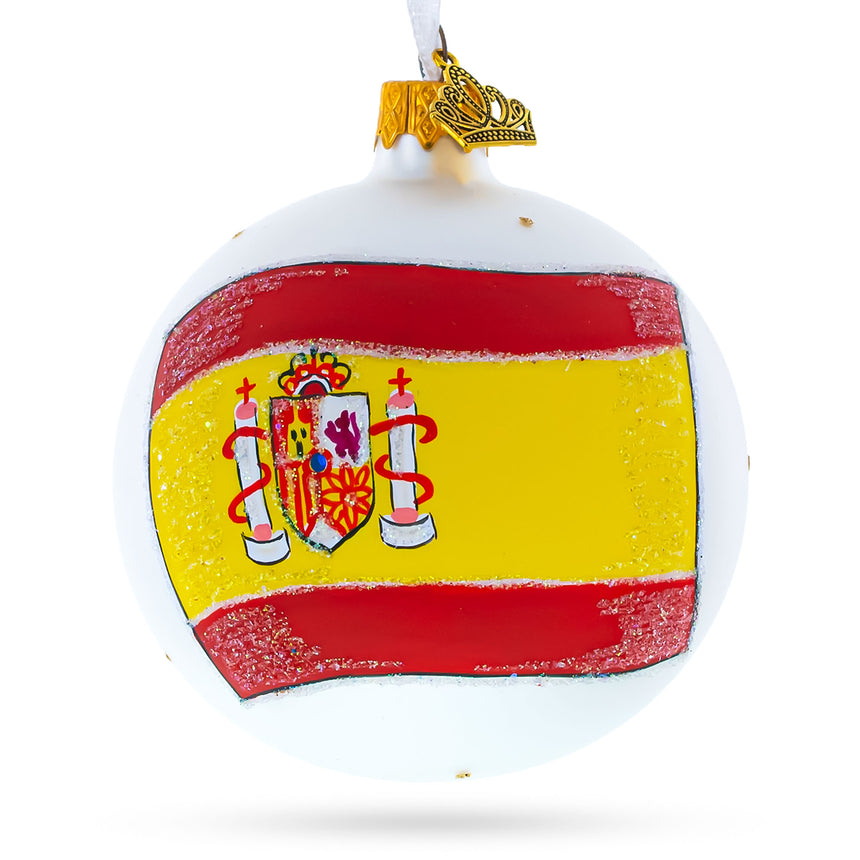 Glass Flag of Spain Glass Ball Christmas Ornament 3.25 Inches in Multi color Round