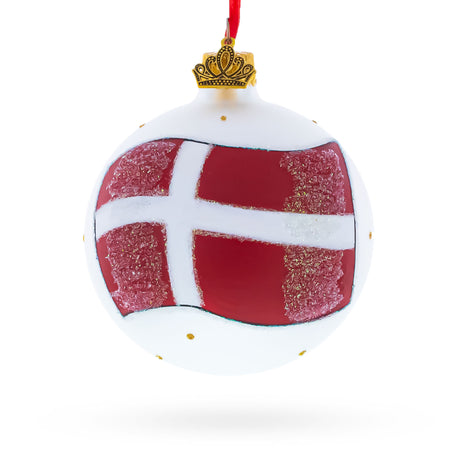 Glass Flag of Denmark Glass Ball Christmas Ornament 3.25 Inches in Red color Round