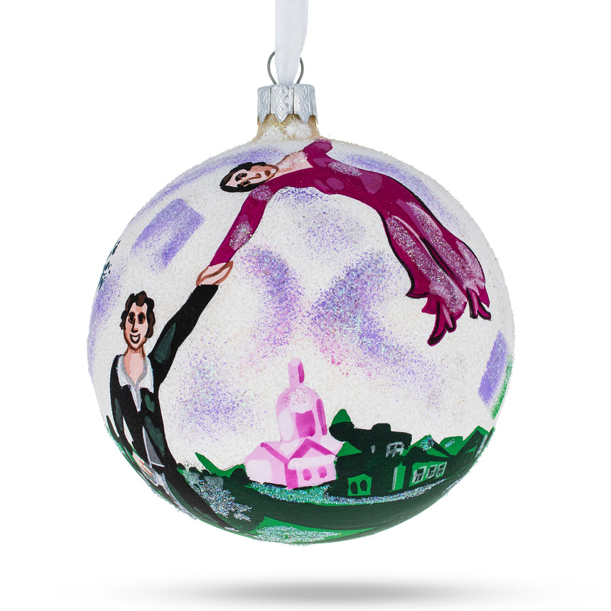 Glass Marc Chagall's 1917 'The Promenade' Masterpiece Glass Ball Christmas Ornament 4 Inches in Multi color Round