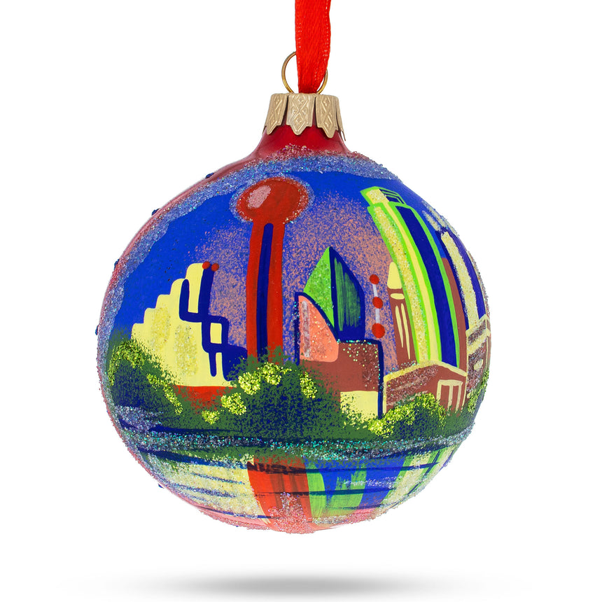 Glass Dallas, Texas, USA Glass Christmas Ornament 3.25 Inches in Multi color Round