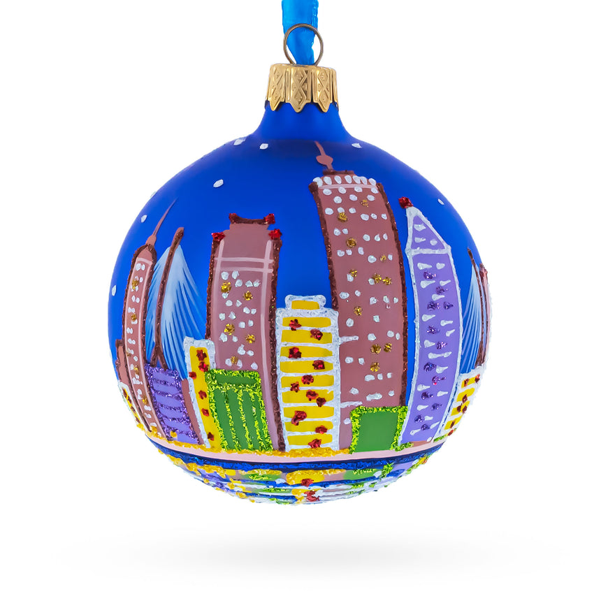 Glass Boston, Massachusetts, USA Glass Ball Christmas Ornament 3.25 Inches in Multi color Round