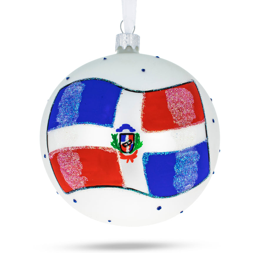 Glass Flag of Dominican Republic Glass Ball Christmas Ornament 4 Inches in Multi color Round