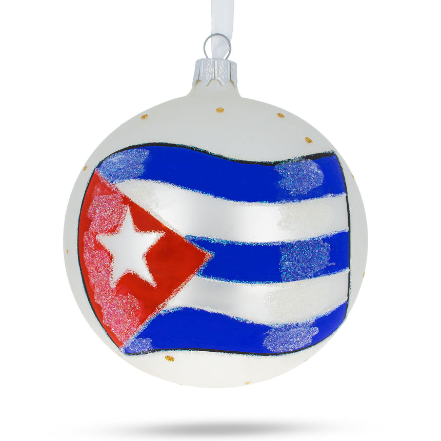 Glass Flag of Cuba Glass Ball Christmas Ornament 4 Inches (Made in Ukraine) in Multi color Round