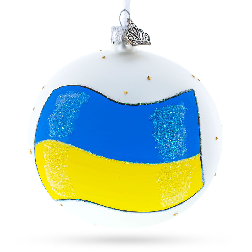 Glass Flag of Ukraine Glass Ball Christmas Ornament 4 Inches in Multi color Round