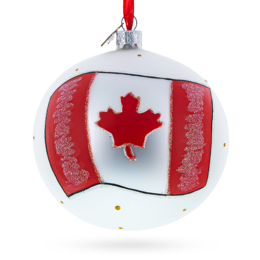 Glass Flag of Canada Glass Ball Christmas Ornament 4 Inches in Multi color Round