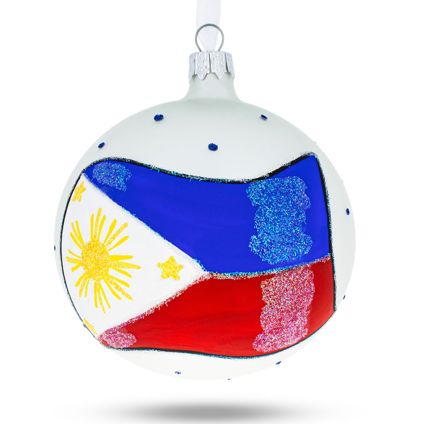 Glass Flag of Philippines Glass Ball Christmas Ornament 4 Inches in Multi color Round