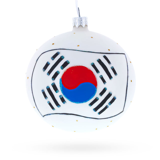 Glass Flag of South Korea Glass Ball Christmas Ornament 4 Inches in Multi color Round