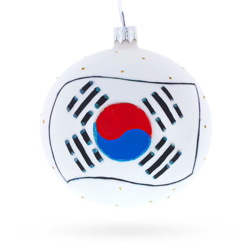 Glass Flag of South Korea Glass Ball Christmas Ornament 4 Inches in Multi color Round