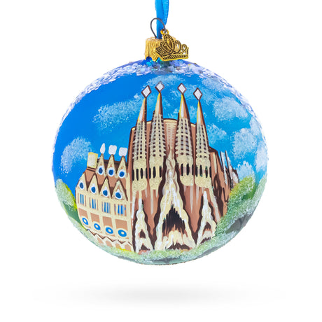 Glass La Sagrada Familia, Barcelona, Spain Glass Ball Christmas Ornament 4 Inches in Multi color Round