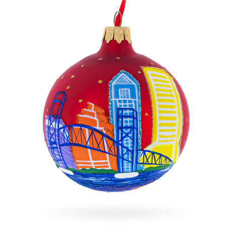 Glass Jacksonville, Florida, USA Glass Christmas Ornament 3.25 Inches in Multi color Round