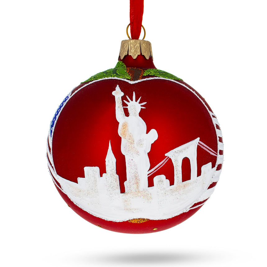 Glass I Love New York Glass Ball Christmas Ornament 3.25 Inches in Multi color Round