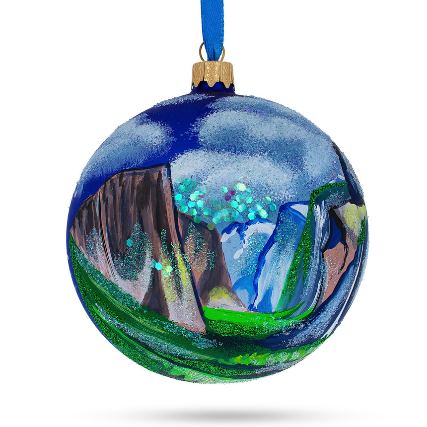 Glass Yosemite National Park, Sierra Nevada California Glass Ball Christmas Ornament 4 Inches in Multi color Round