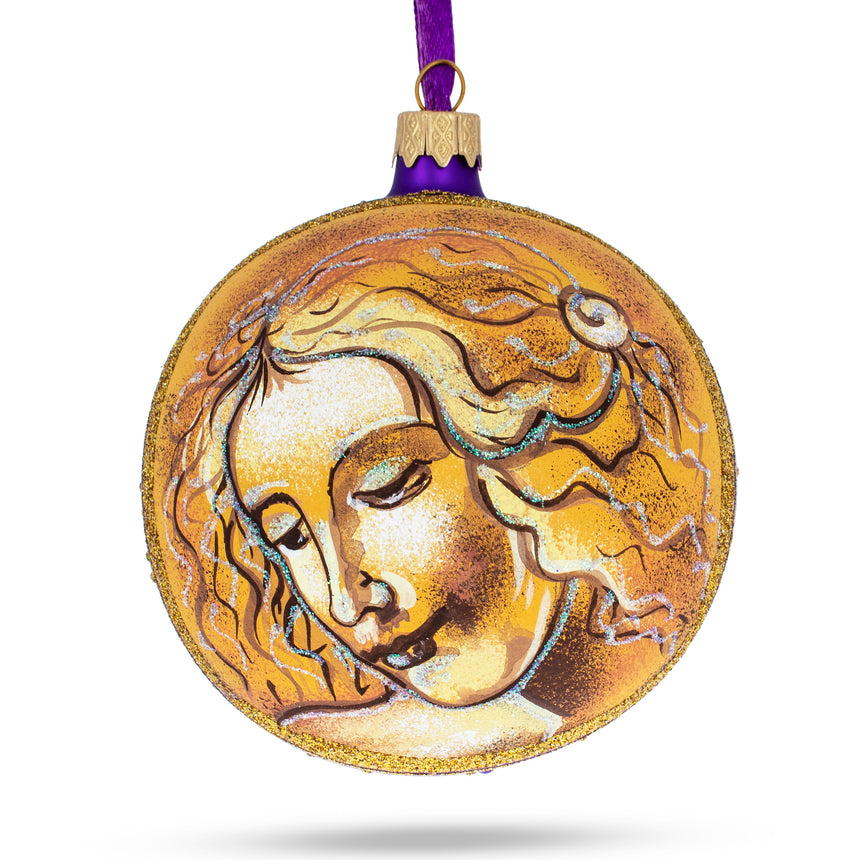 Glass Leonardo Da Vinci's 'Head of A Woman' Glass Ball Christmas Ornament 4 Inches in Orange color Round