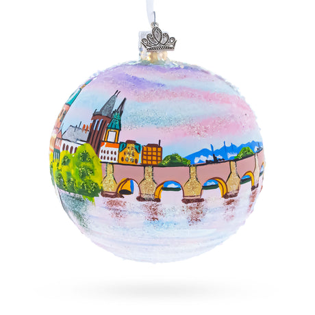 Glass Karluv Most, Prague, Czech Republic Glass Ball Christmas Ornament 4 Inches in Multi color Round