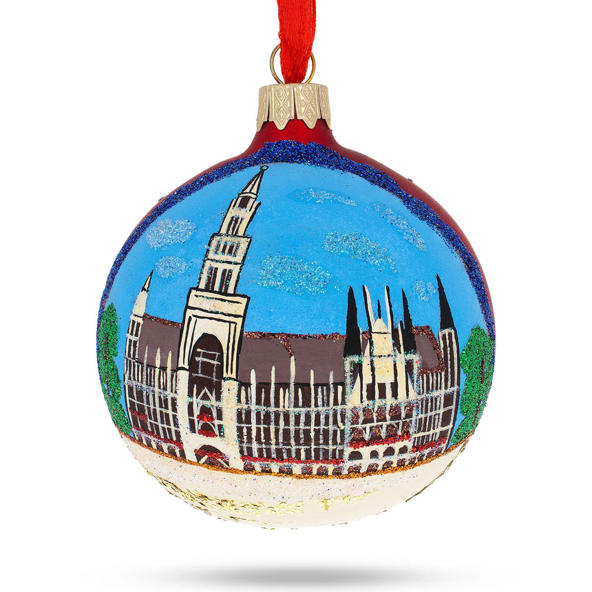 Glass Marienplatz in Munich, Germany Glass Ball Christmas Ornament 3.25 Inches in Multi color Round