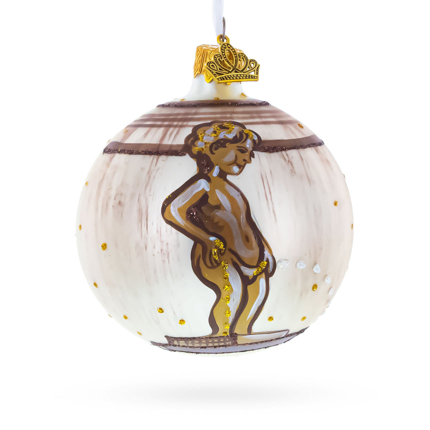 Glass Manneken Pis, Brussels, Belgium Glass Ball Christmas Ornament 3.25 Inches in Multi color Round