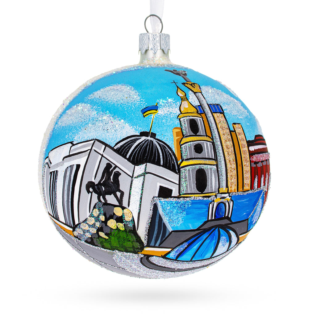 Glass Kyiv, Ukraine Glass Ball Christmas Ornament 4 Inches in Blue color Round