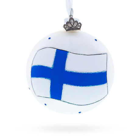 Glass Flag of Finland Glass Ball Christmas Ornament 3.25 Inches in Multi color Round