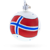 Glass Flag of Norway Blown Glass Ball Christmas Ornament 3.25 Inches in Multi color Round