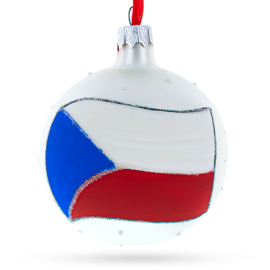 Glass Flag of Czech Republic Glass Ball Christmas Ornament 3.25 Inches in Multi color Round