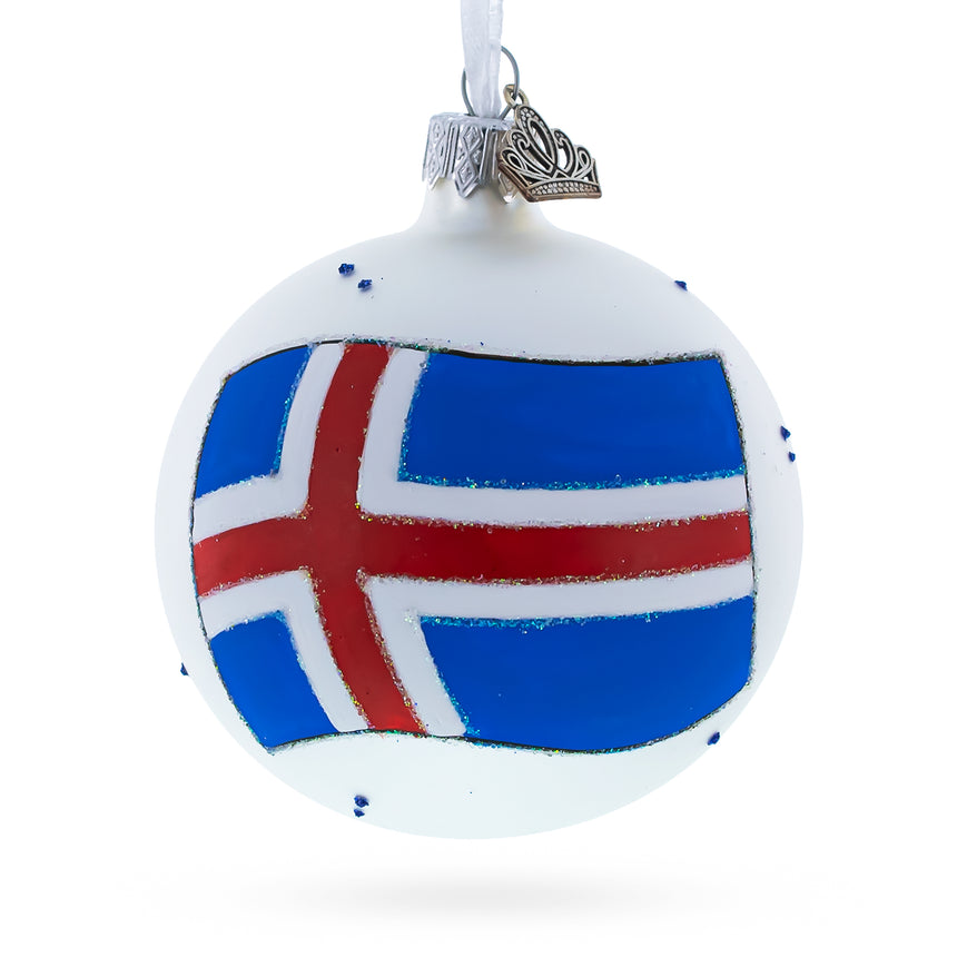 Glass Flag of Iceland Glass Ball Christmas Ornament 3.25 Inches in Multi color Round