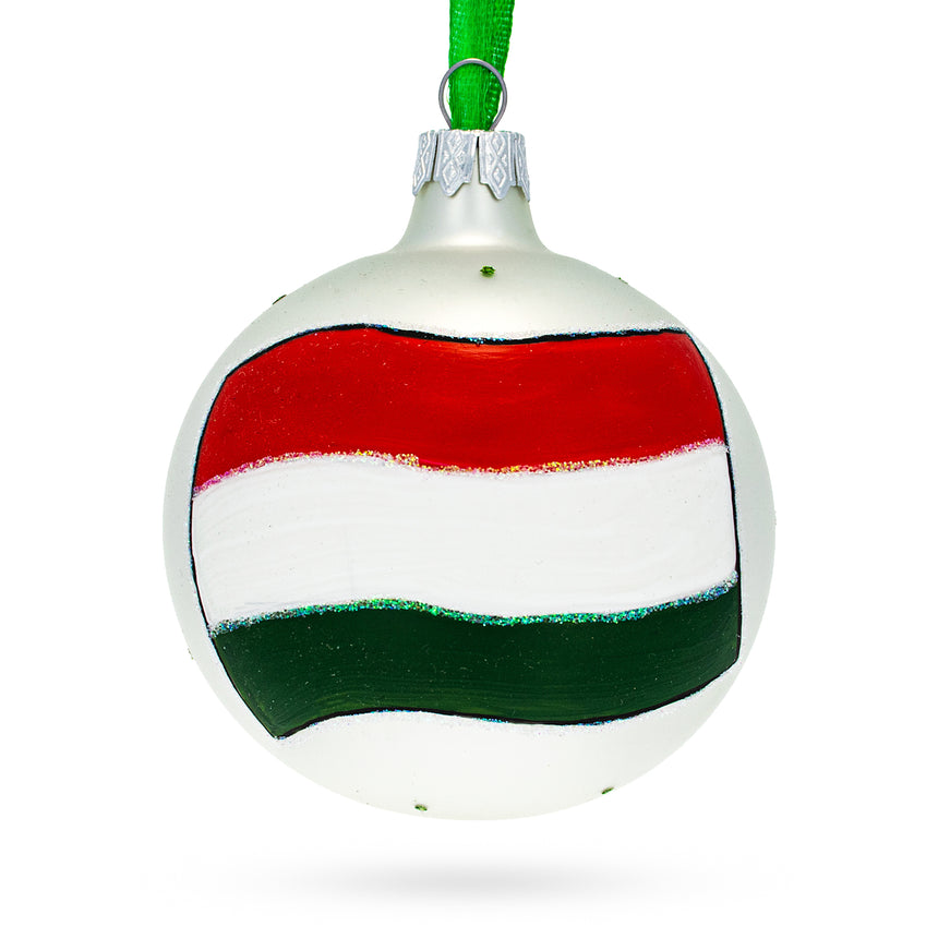 Glass Flag of Hungary Glass Ball Christmas Ornament 3.25 Inches in Multi color Round