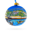 Glass Dom Luis I Bridge, Porto, Portugal Glass Ball Christmas Ornament 4 Inches in Blue color Round