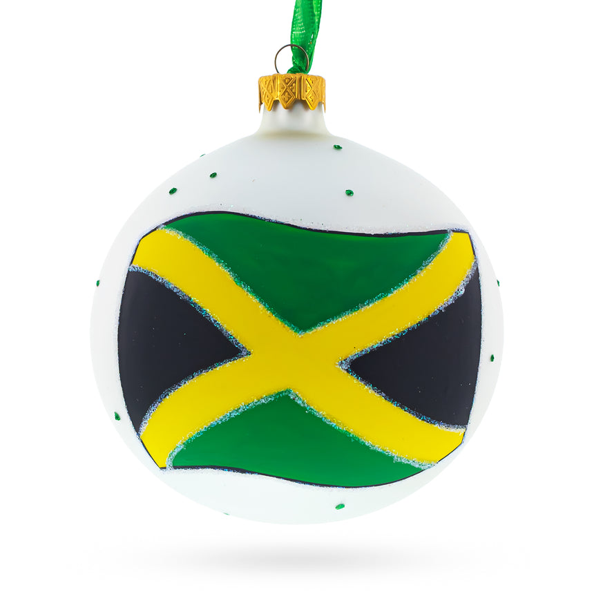 Glass Flag of Jamaica Glass Ball Christmas Ornament 4 Inches in Multi color Round