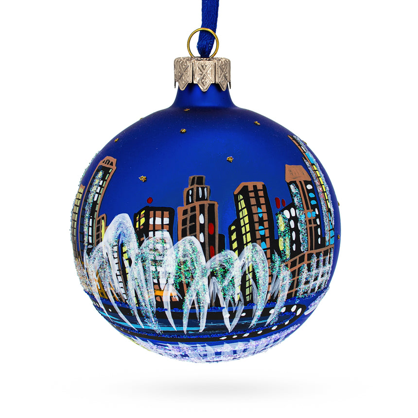 Glass The Dubai Fountain, United Arab Emirates Glass Ball Christmas Ornament 3.25 Inches in Multi color Round