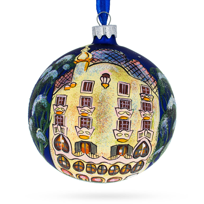 Glass Casa Batllo, Barcelona, Spain Glass Ball Christmas Ornament 4 Inches in Multi color Round