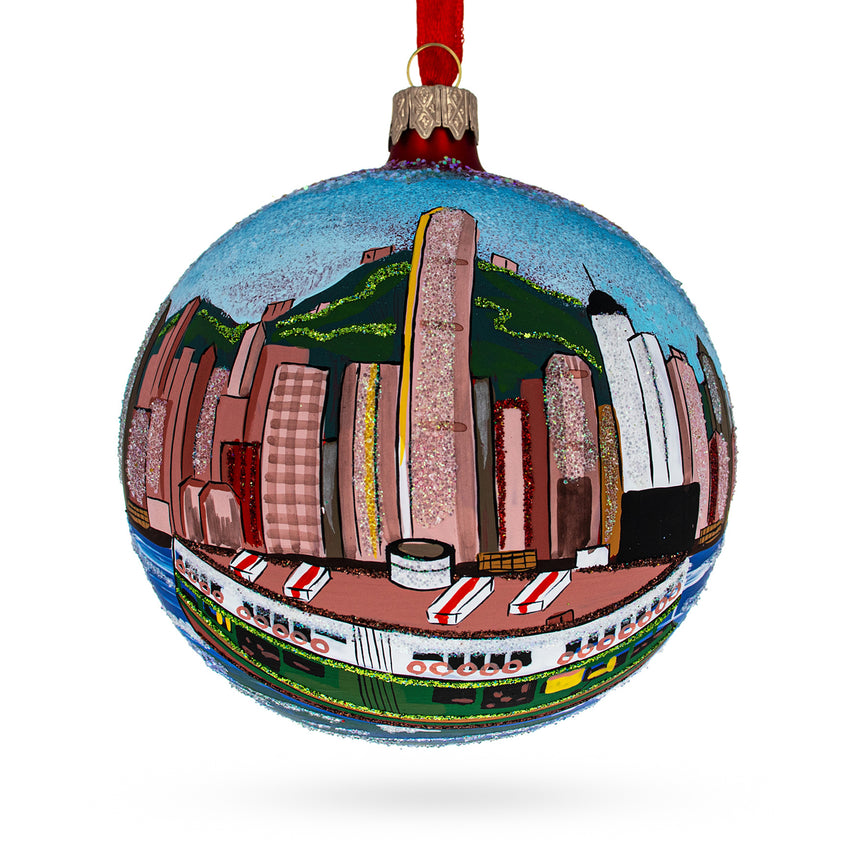 Glass Star Ferry, Hong Kong Glass Ball Christmas Ornament 4 Inches in Multi color Round