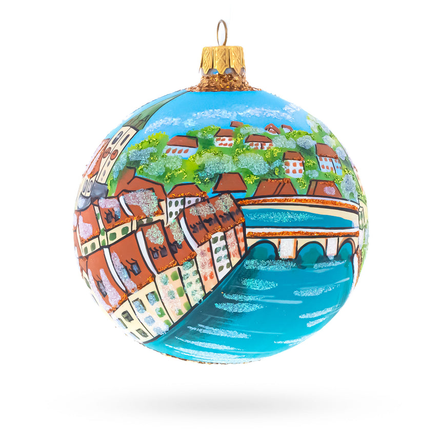 Glass Old City, Bern, Switzerland Glass Ball Christmas Ornament 4 Inches in Multi color Round