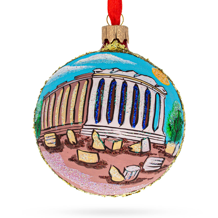 Glass Acropolis, Athens, Greece Glass Ball Ornament 3.25 Inches in Multi color Round