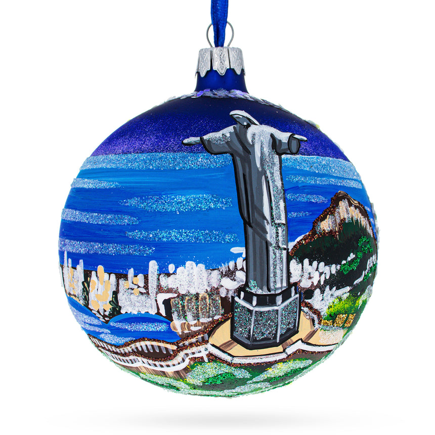 Glass Corcovado Christ the Redeemer, Rio de Janeiro, Brazil Glass Christmas Ornament 4 Inches in Multi color Round