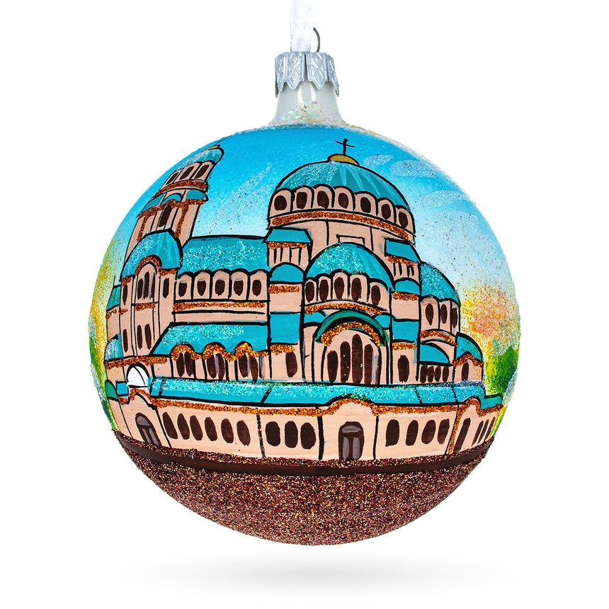 Glass Nevski Cathedral, Sofia, Bulgaria Glass Ball Christmas Ornament 4 Inches in Multi color Round